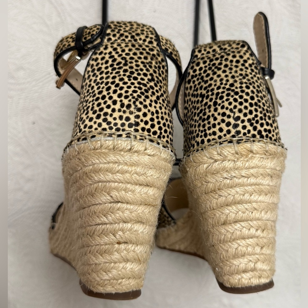 Vince Camuto Leera Espadrille Wedge Sandal Natural Leopard Calf Hair Size 8 - Picture 4 of 9